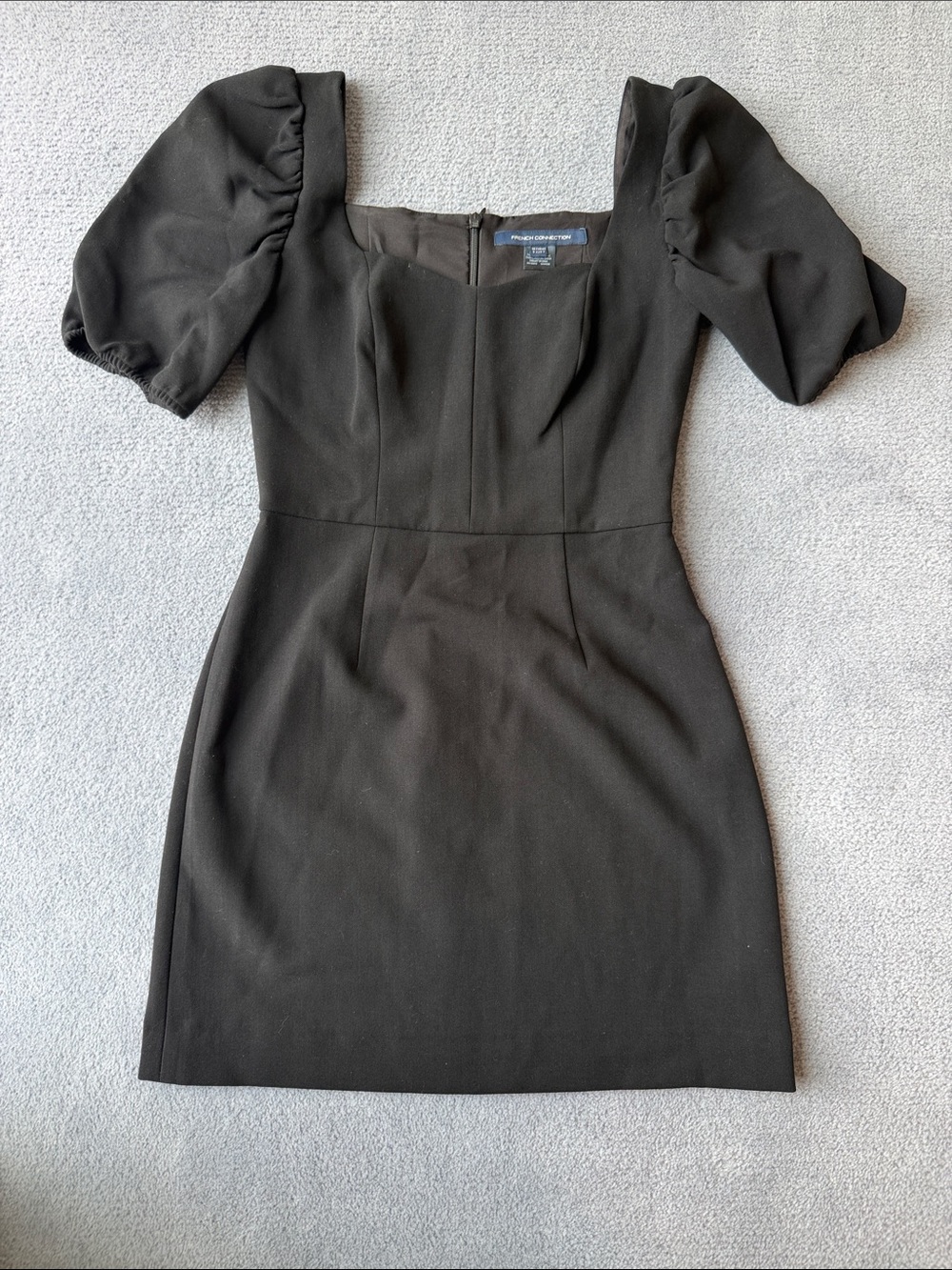 French Connection Black Puff Sleeve Square Neck Mini Dress